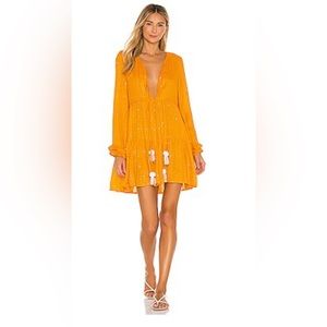 SUNDRESS (brand) ‘Neo Short Dress’ in Saint Barth Curcuma (vibrant deep yellow)